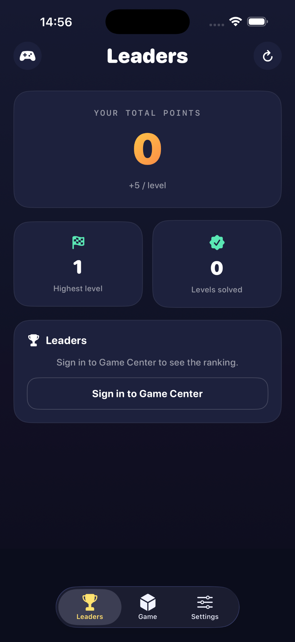 Kubix leaderboard screen showing score and highest level