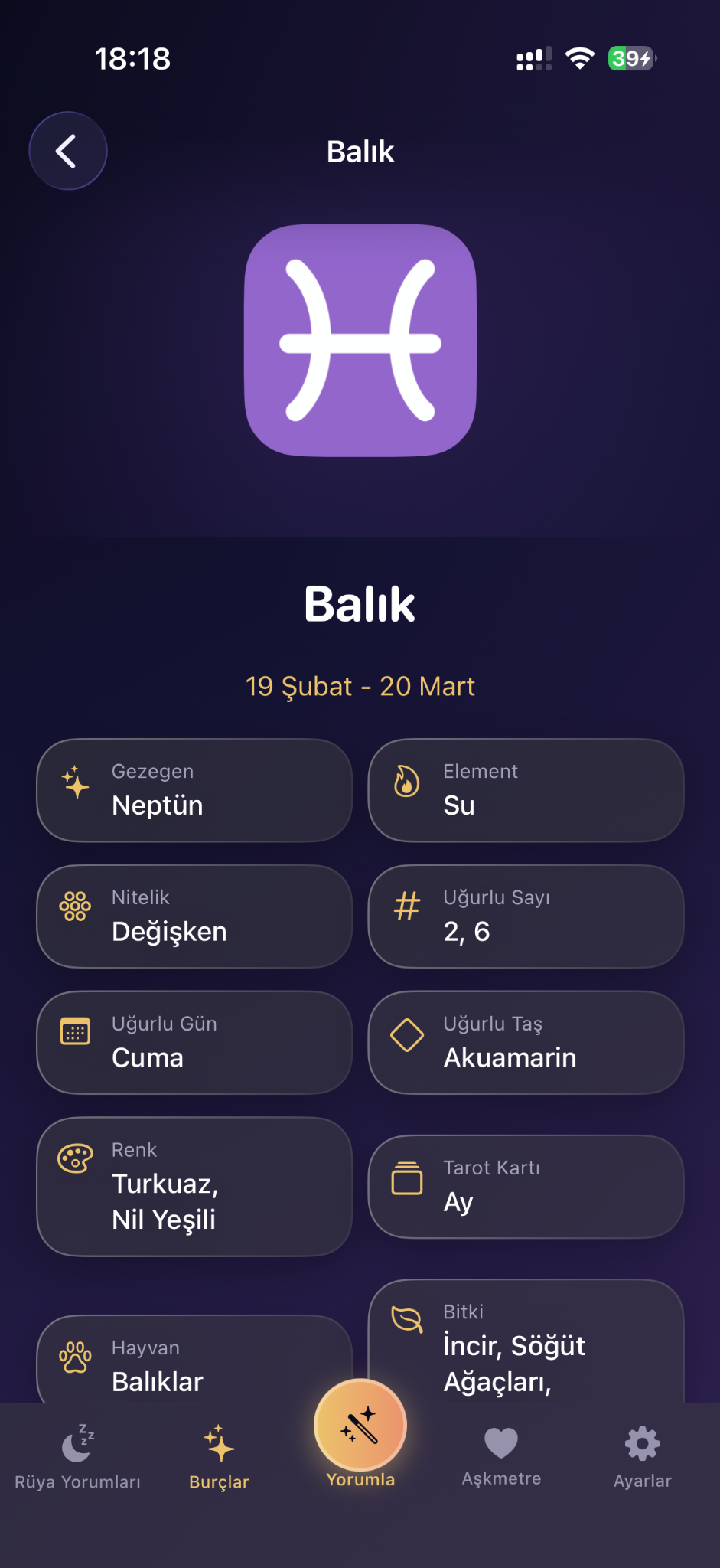 Burç ekranı